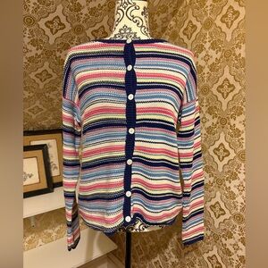 Colorful Striped Button-Up Sweater - 100% Cotton - Made in Australia
